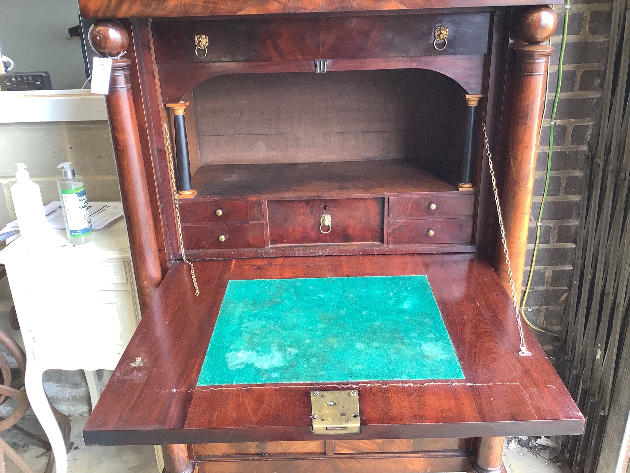 A 19th century French Empire mahogany secretaire “A abbatant”, W-98, D-51, H-157.